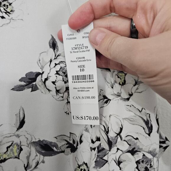 NWT White House Black Market Scuba Dress Size 10 Medium White Floral Sleeveless - Picture 6 of 10